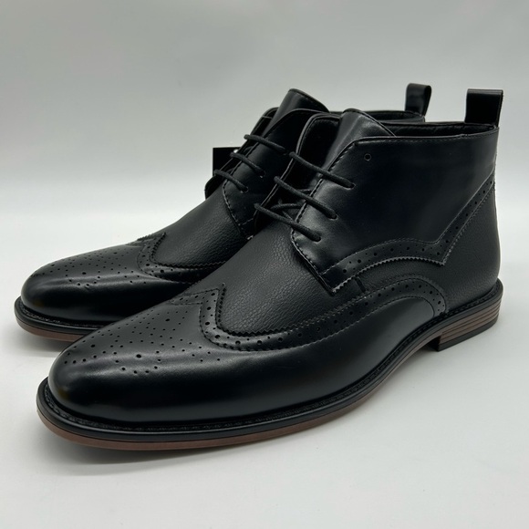 Men’s Black Dress Boots Wingtip Oxford Ankle Boots, Classic Lace-Up, Size 8 NWT main image 7